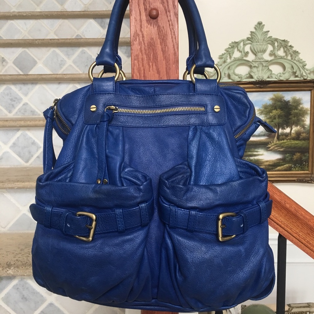 Sabina blue leather tote satchel